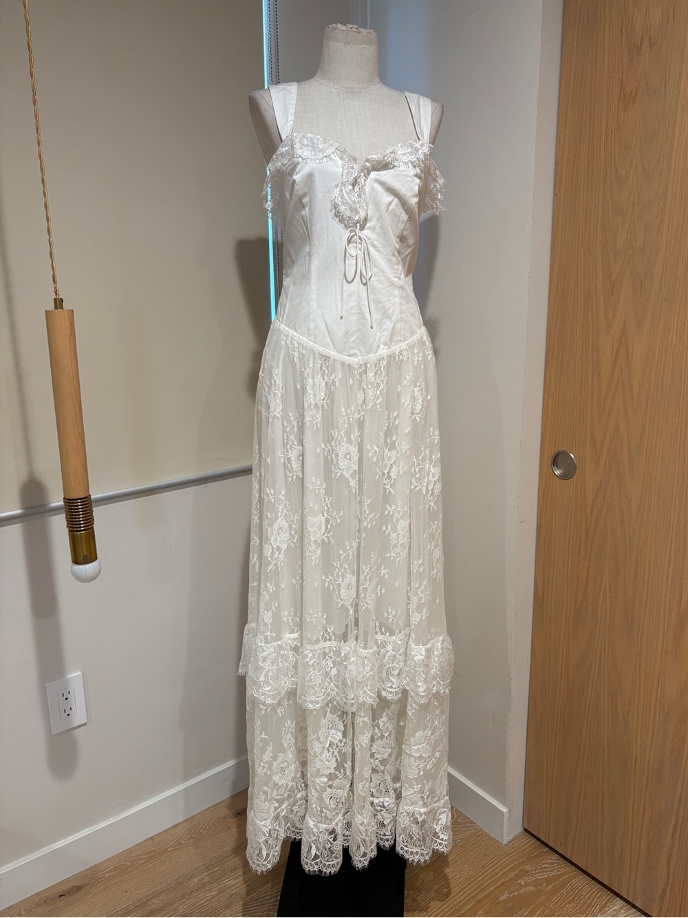 NWT For Love And Lemons Lace Dropped Waist Maxi Dress in Ivory Sz Small